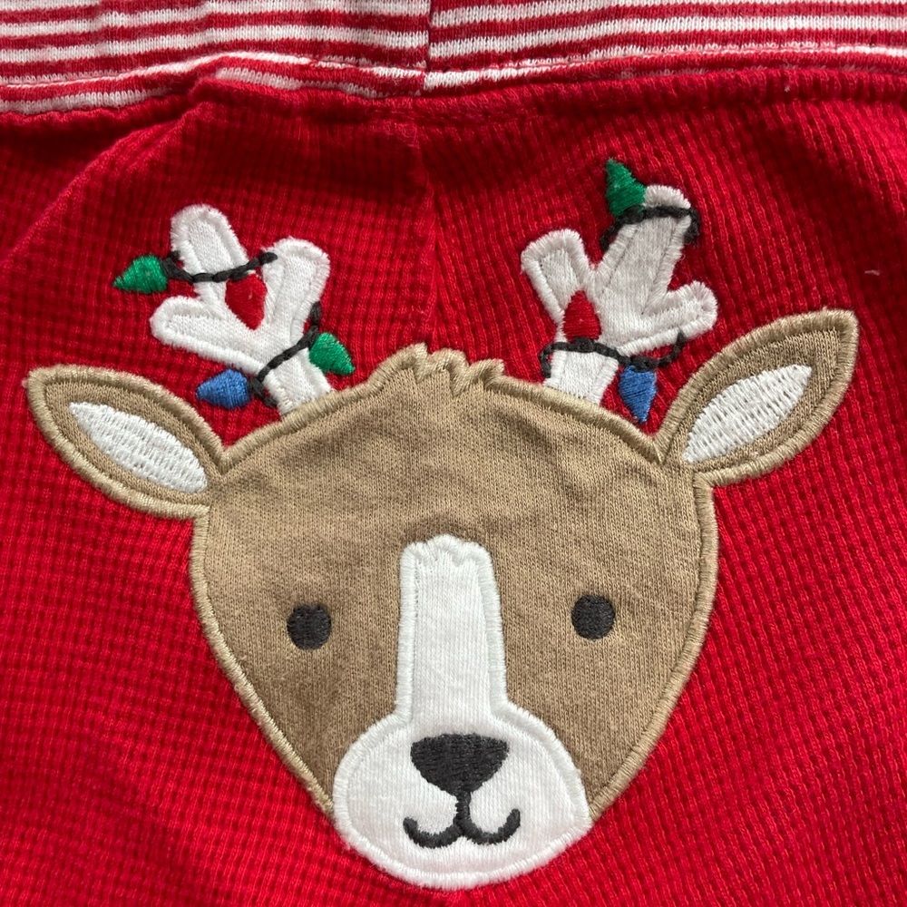 4/$20💥Waffle Knit Thermal Holiday Reindeer Leggings, Candy Cane Red & White Cuff